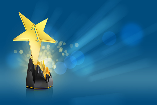 gold star award on blue background