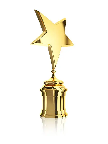 gold star award on stand isolated on a white background