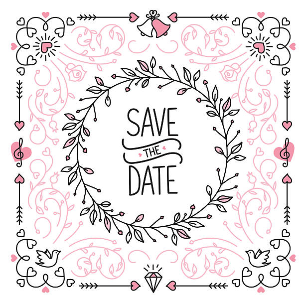сохранить дата - wedding invitation wedding greeting card heart shape stock illustrations