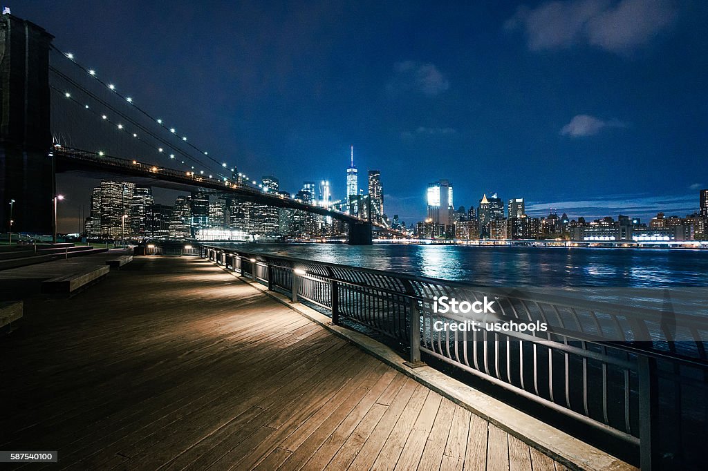 New York City - Brooklyn Bridge Park Night Stock Photo