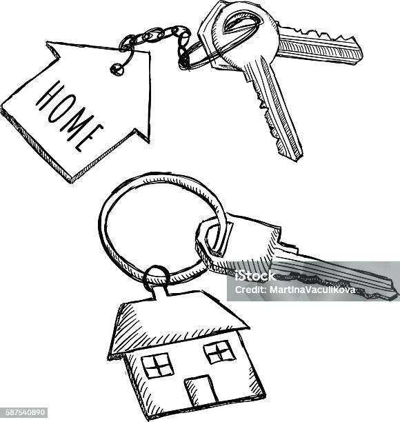 House Keychain Doodles Stock Illustration - Download Image Now - Drawing - Activity, House, Key