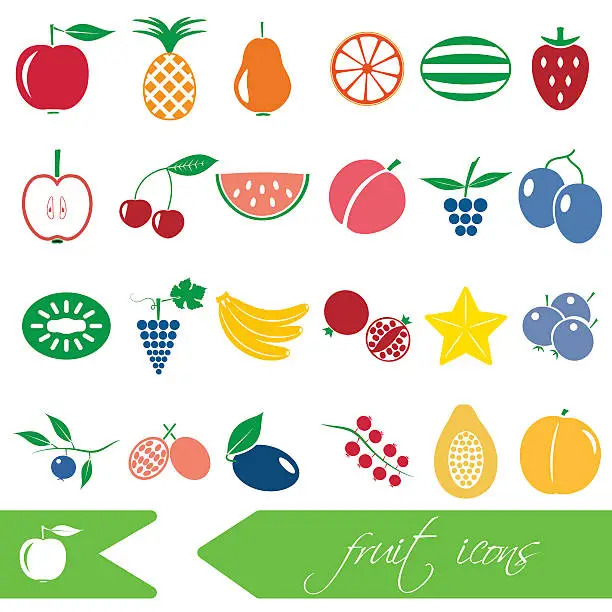 Vector illustration of color fruit theme simple icons set eps10