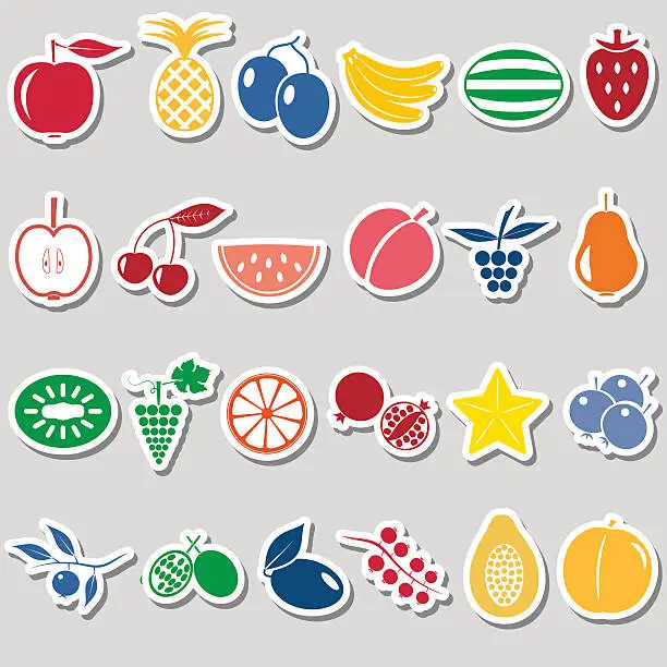 Vector illustration of fruit theme color simple stickers icons set eps10