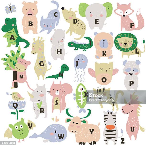 Tenderocolorpokemonalphabet Stock Illustration - Download Image Now - Baby - Human Age, Lion - Feline, Hippopotamus