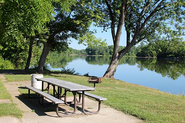 istock Picnic Table near the River 587544788