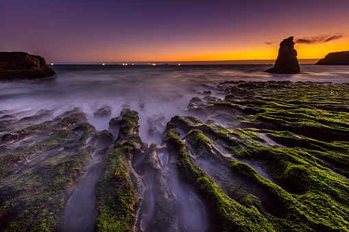 Low tide, sunset, Santa Cruz, Davenport Beach, California.