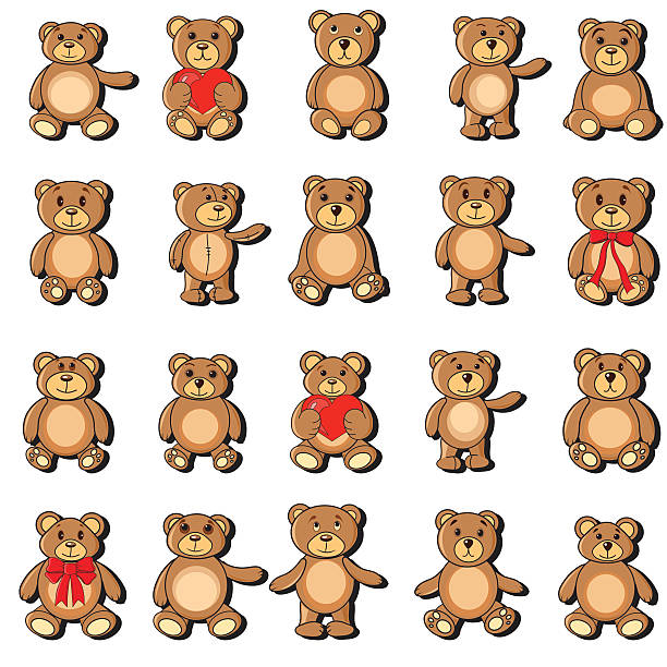 ilustraciones, imágenes clip art, dibujos animados e iconos de stock de la colección lleva en vector eps - bear teddy bear characters hand drawn