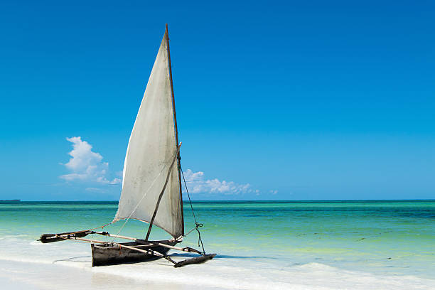 istock Lonely boat in tropical landscape 587547390