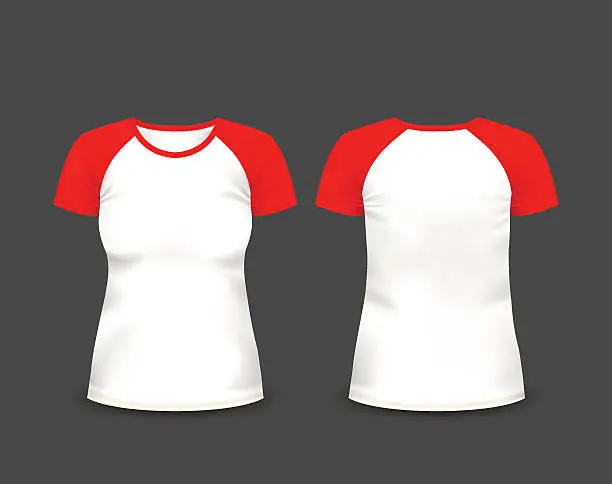 Vector illustration of Womens raglan t-shirt in front and back views.