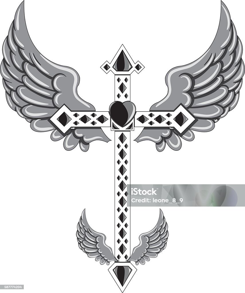 Winged Cross Vector Winged Cross Stock Illustration - Download Image Now - Animal Heart ...