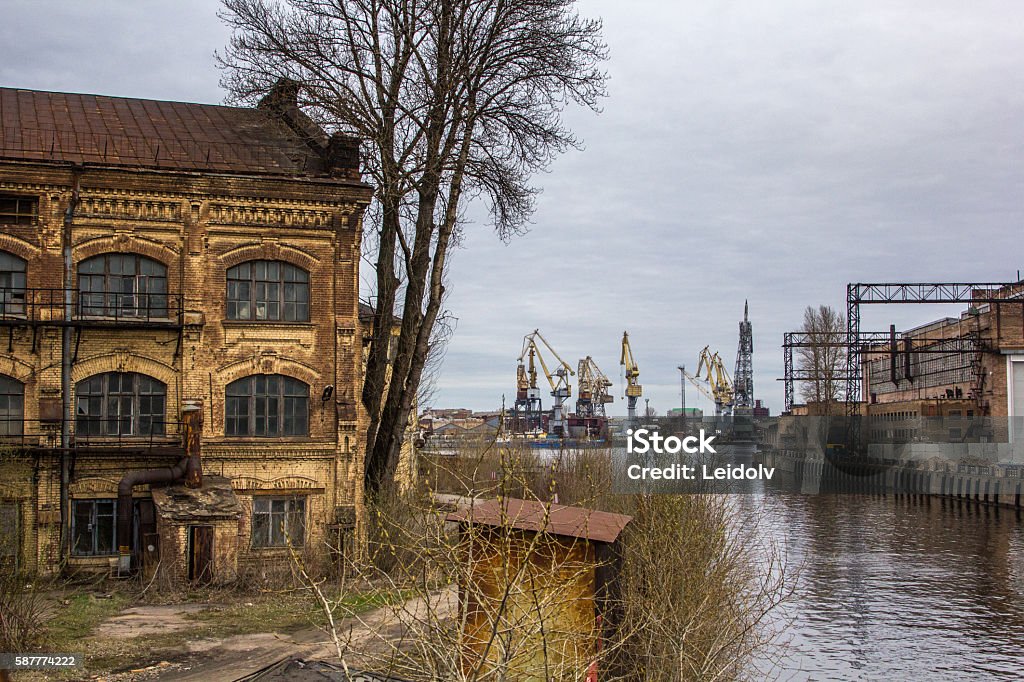 Old industrial building Harbor in St Petersburg Russia Abandoned Stock Photo