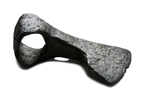 ancient historic metal ax on a white background