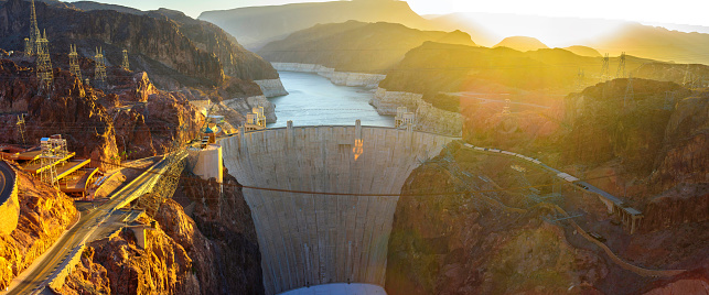 Panoramic View of Hoover Dam in the morning  Nevada