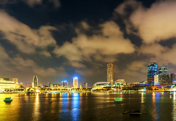 Singapore-4 Jun 2025: Night view of Boat Quay area in Singapore. Boat Quay is a historical quay in Singapore which is situated upstream from the mouth of the Singapore River