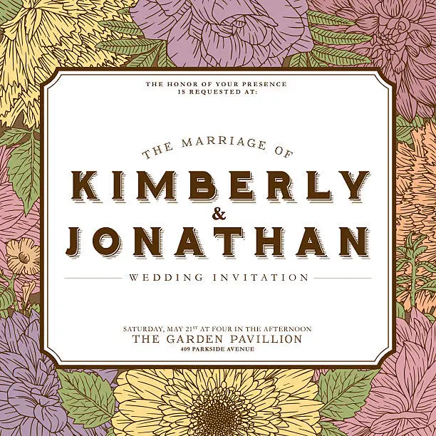 Vector illustration of Antique Floral Wedding Invitation Design Template