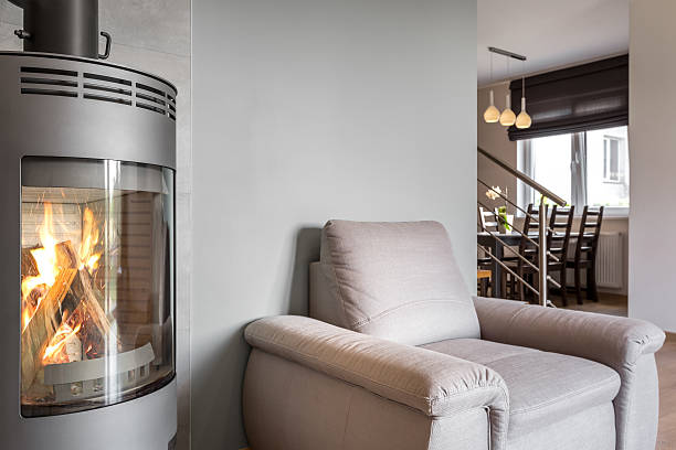 istock Open floor apartment with a fireplace idea 587781366