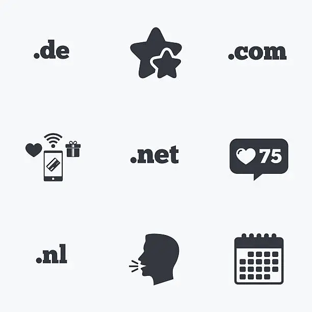 Vector illustration of Top-level domains signs. De, Com, Net and Nl.