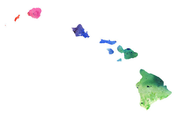 istock Map of Hawaii with Watercolor Texture - Raster Illustration 587784778