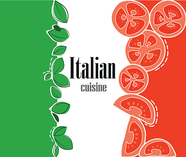 Italian flag and cuisine Italian flag and cuisine salad ingredients tomatoes for red color mint for green color italian cuisine stock illustrations