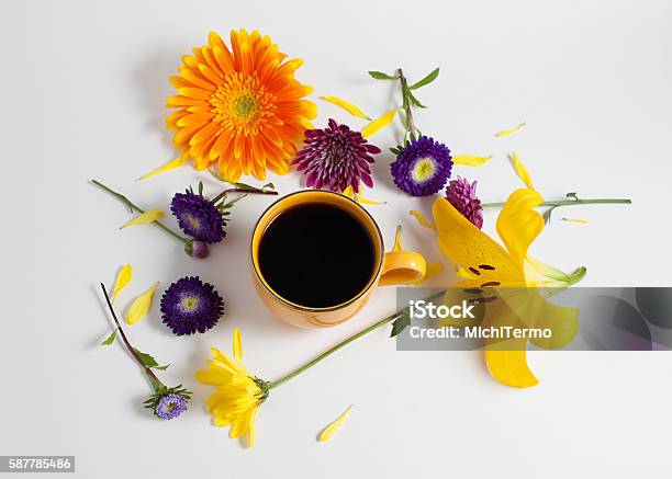 Coffee And Flowers Stock Photo - Download Image Now - Beauty, Beauty In Nature, Blossom