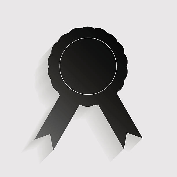 istock Label sign ribbons. Black paper with shadow on gray background. 587789768