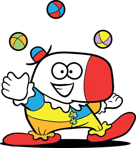 Vector illustration of cartoon clown juggling