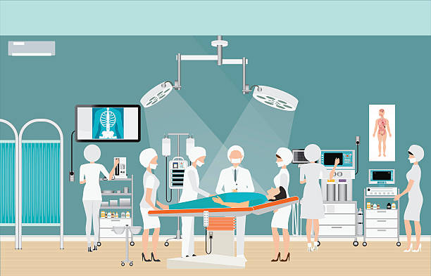 ilustrações, clipart, desenhos animados e ícones de interna da sala de cirurgia hospitalar médica. - exercising doctor relaxation exercise blood pressure gauge