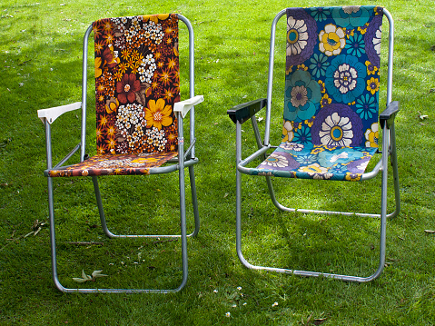 pair of floral retro deck chairs