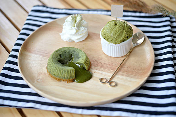 Green Tea Lava Cake stock photo