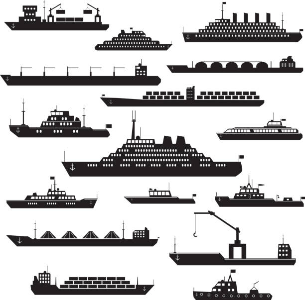 ilustrações, clipart, desenhos animados e ícones de navio de barco e conjunto de ícones - silhouette water computer icon cosmetics