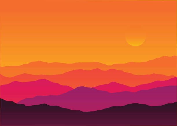 illustrazioni stock, clip art, cartoni animati e icone di tendenza di sfondo astratto silhouette al tramonto paesaggio di montagna - desert