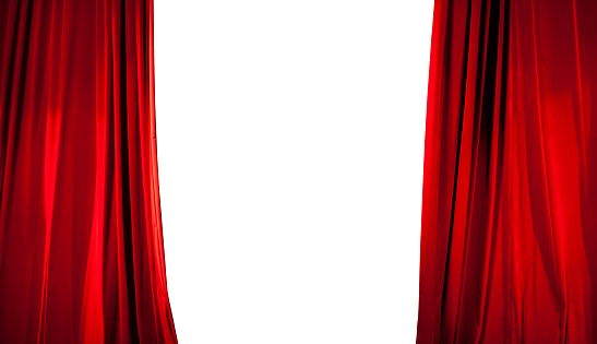 Opening of Red Stage Curtain with White Background