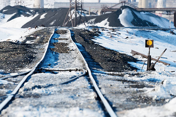 istock Railway points, deformation of  track, built on permafrost. 587796448