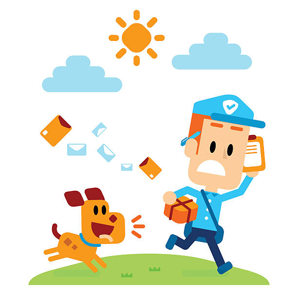 ilustrações de stock, clip art, desenhos animados e ícones de cão perseguir um mailman - affraid