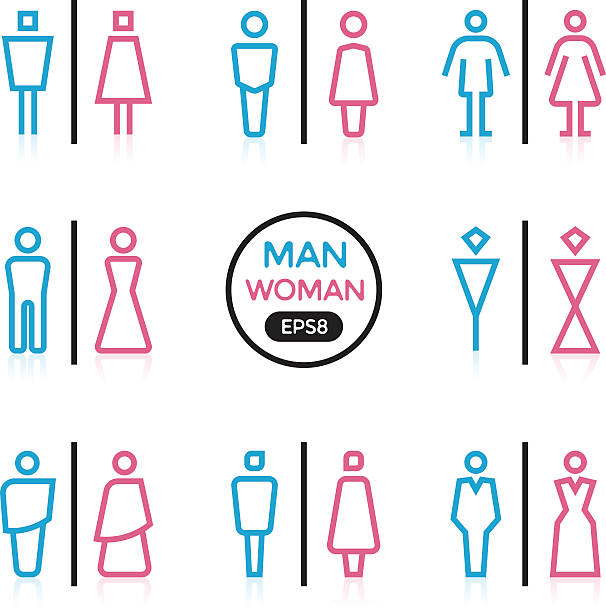 Man and Woman sign outline stroke vector art illustration