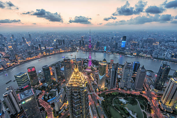 istock Sunset urban landscape Shanghai, China 587804318