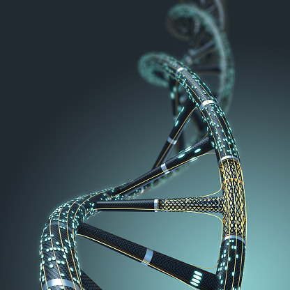 Artificial DNA molecule, the concept of artificial intelligence, on a dark background