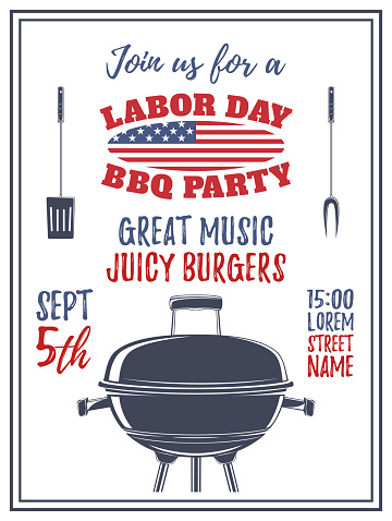 Labor Day barbecue party background. Poster, brochure or flyer template. Vector illustration.