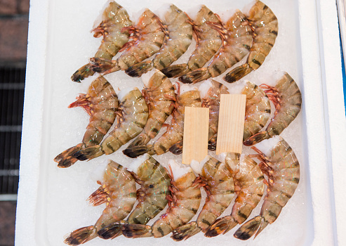 jumbo shrimps for sale in kyoto nishiki fishmarket at japan