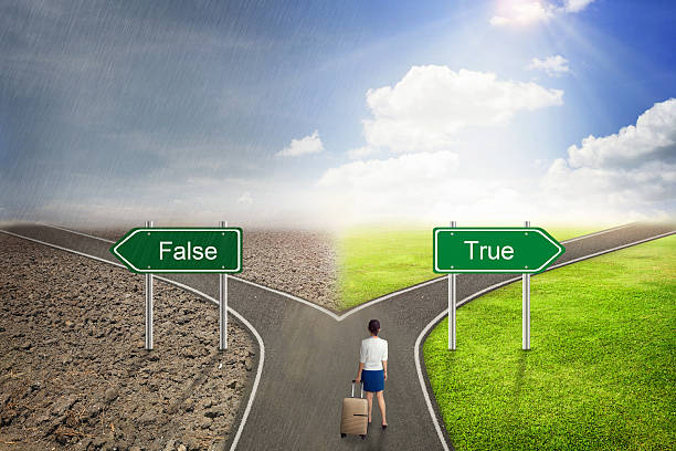 istock Businessman concept,  False or True road to the correct way. 587808238