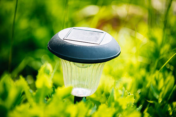 istock Small Solar Garden Light, Lantern In Flower Bed. Garden Design. 587810994