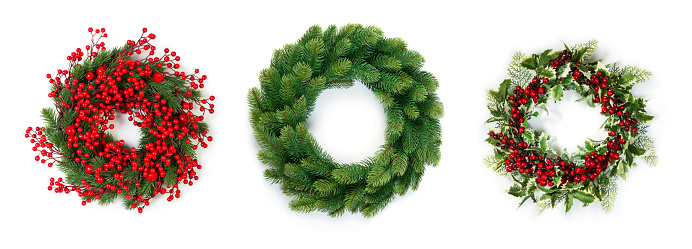 Christmas wreath of evergreen isolated on white background