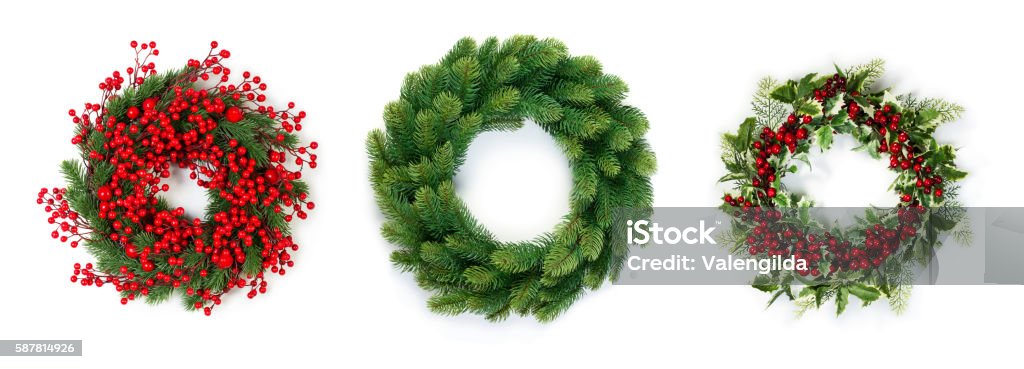 Christmas wreath Christmas wreath of evergreen isolated on white background Christmas Stock Photo