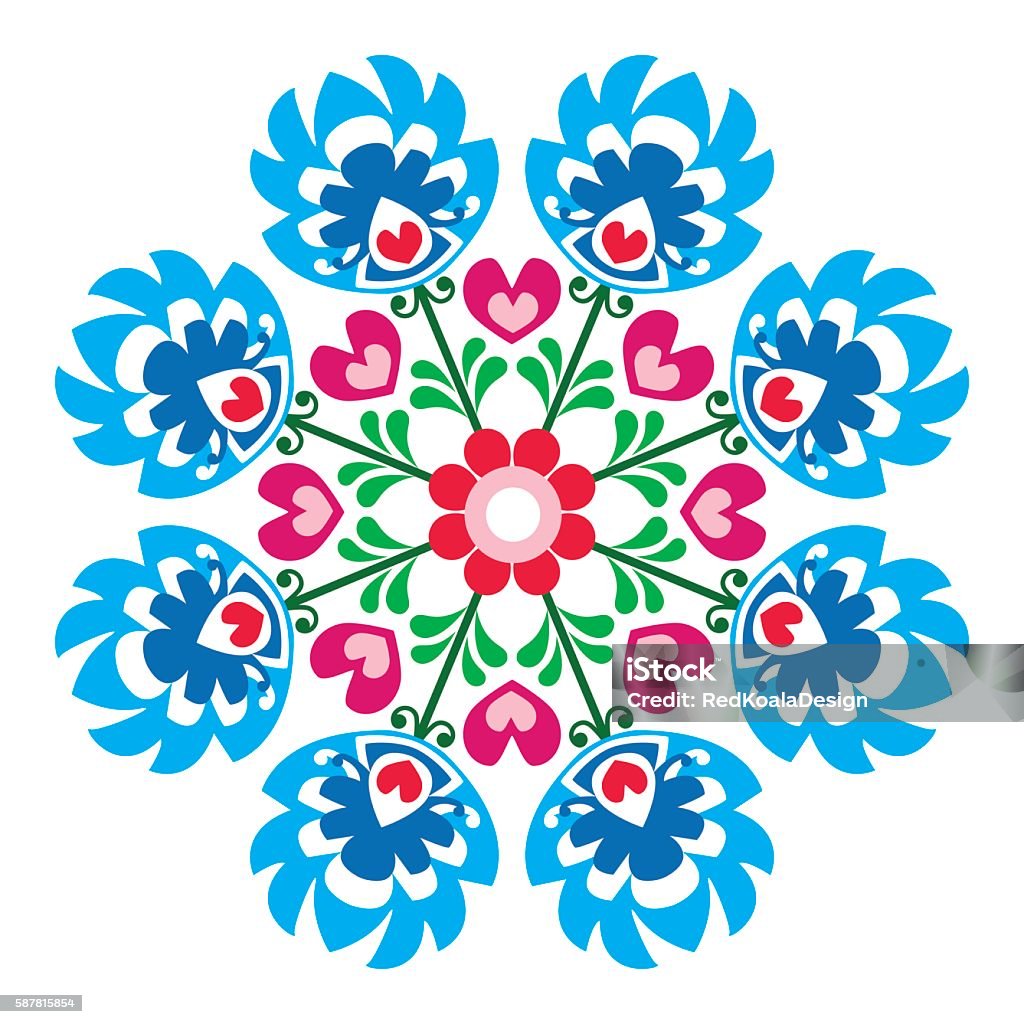 Polish round folk art pattern Decorative floral vector patters set - paper cutouts style isolated on white  Folk Music stock vector