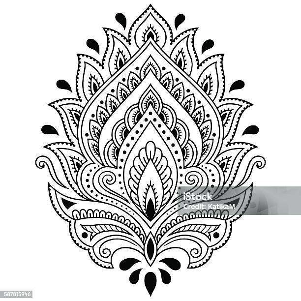 Henna Tattoo Flower Template In Indian Style Ethnic Paisley Lotus Stock Illustration - Download Image Now