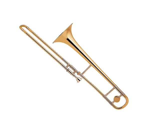The brass trombone isolated on white
