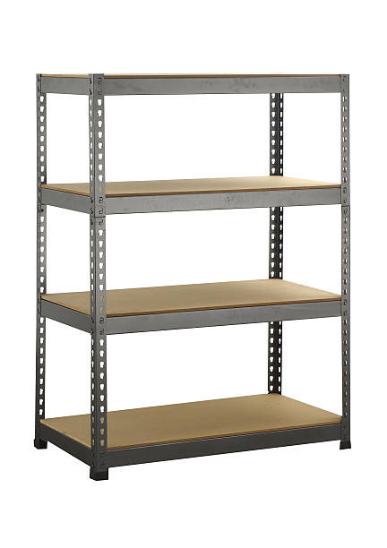 istock Metal industrial storage shelves 587816956