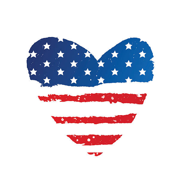 американский флаг в форме большого сердца - human heart red vector illustration and painting stock illustrations