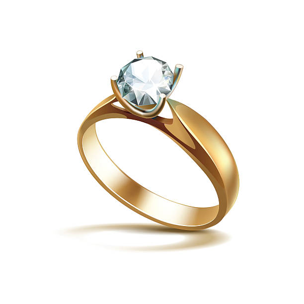 ilustrações, clipart, desenhos animados e ícones de anel de noivado dourado com diamante claro branco brilhante isolado - jewelry white background diamond gift