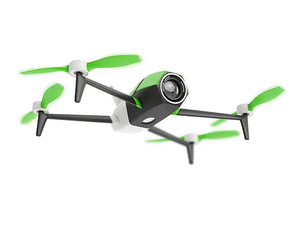 Photo of Drone quadrocopter with photo camera on white background